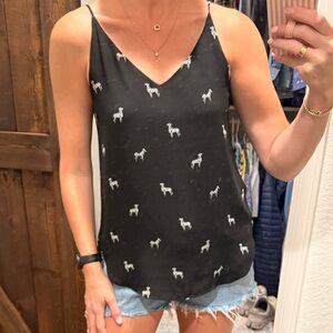 LOFT Black V-Neck Cami with White Animal Print